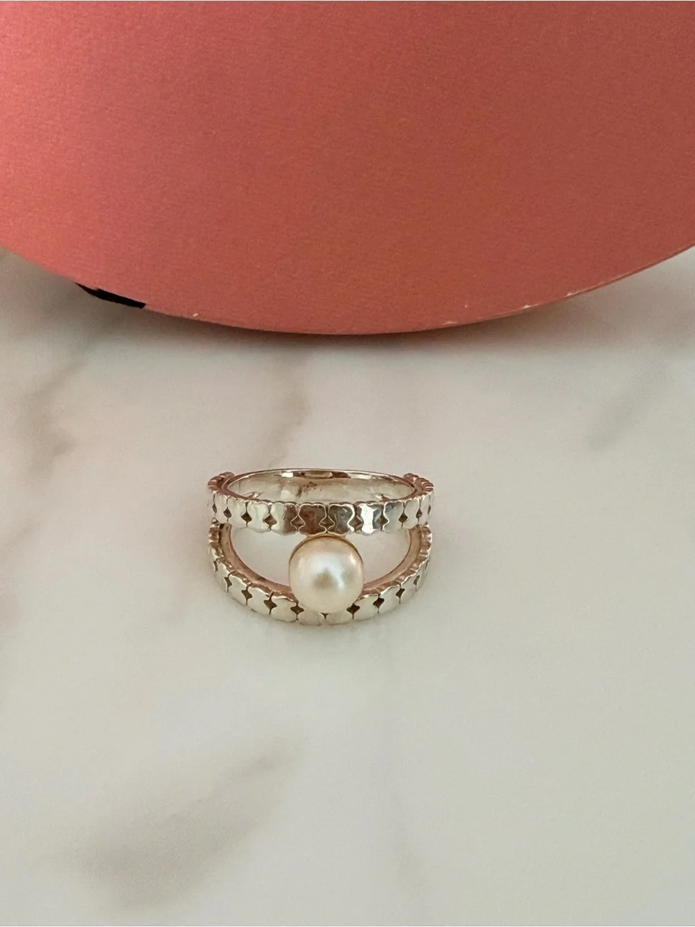 Tous Silver Ring with White Pearl Accent